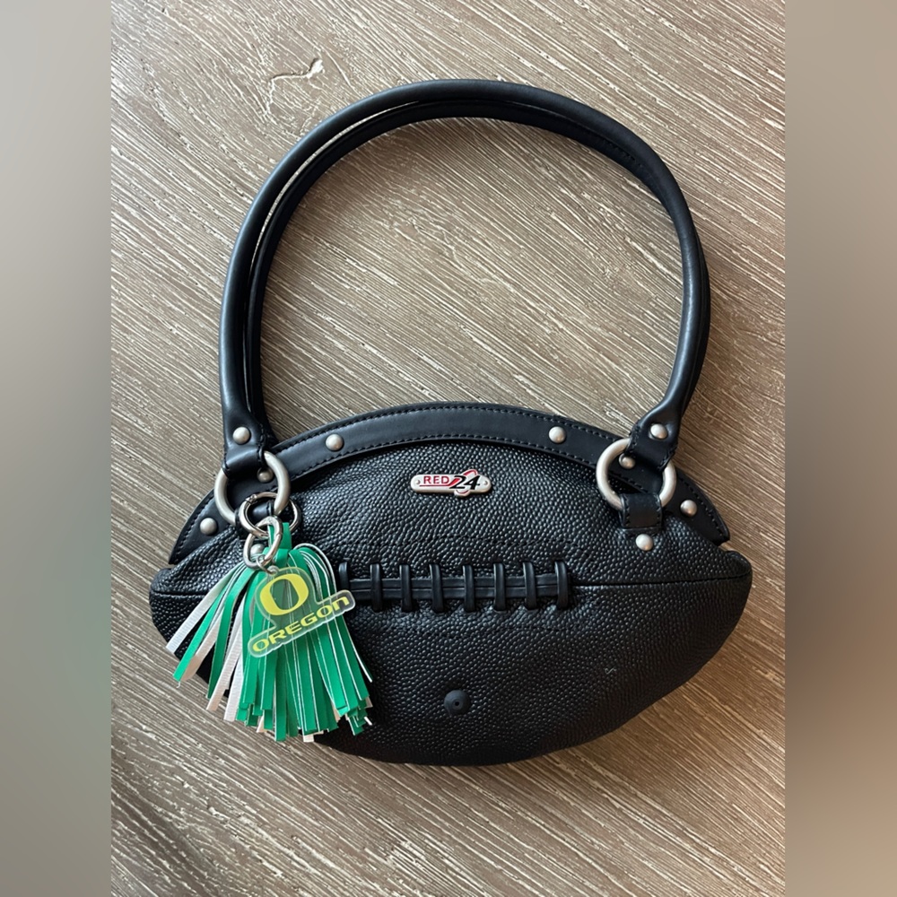 Oregon Ducks black leather football purse
